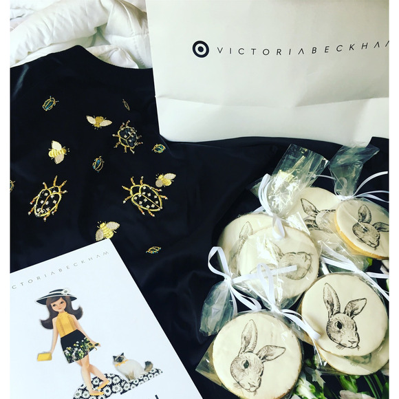 NWT Victoria Beckham M halter DRESS Black embellished gold bug bees appliques - Picture 2 of 8